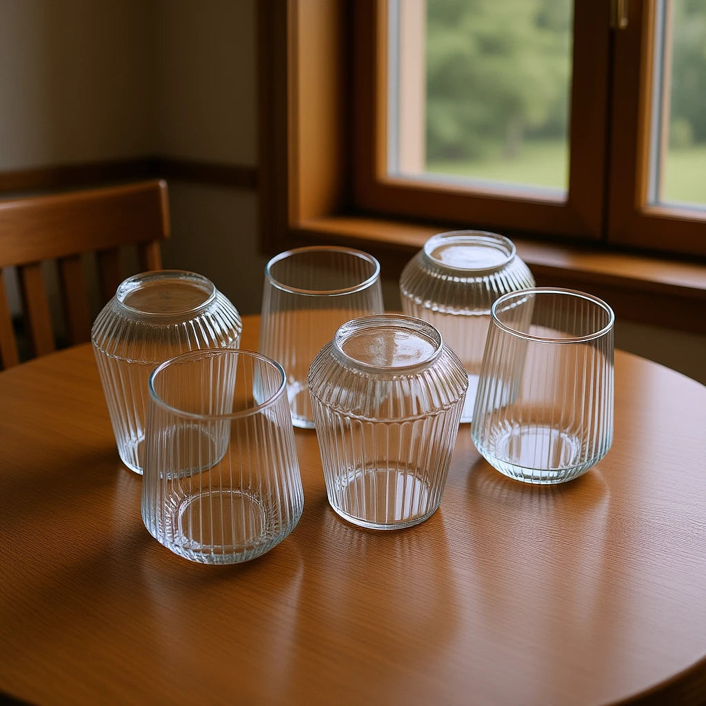 Stylish Clear Glass Drinkware Set – 6 Pieces Stylish Ribbed Glass Set