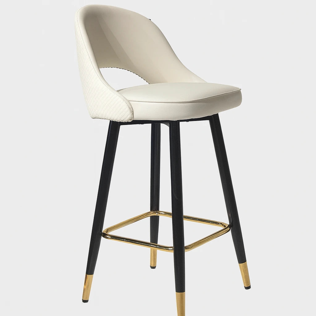 Modern Upholstered Faux Leather Counter Stool with Gold-Tipped Legs