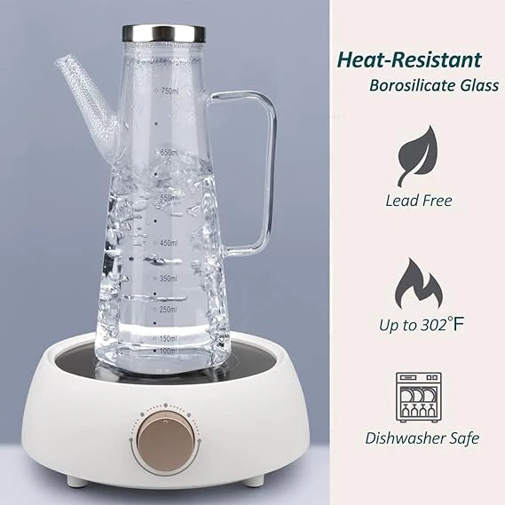 CRYSTAL CLEAR HEAT-RESISTANT BOROSILICATE GLASS KETTLE JUG