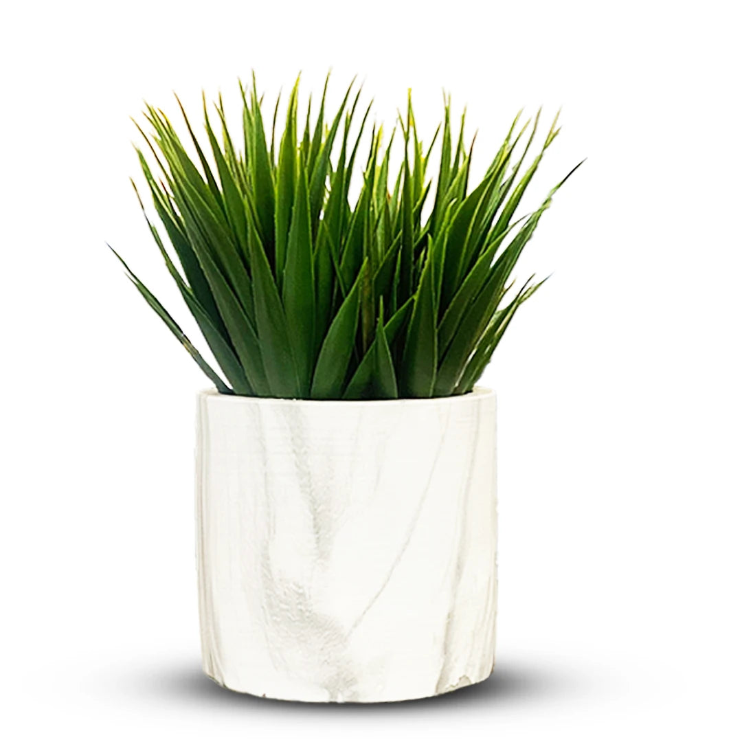 WHITE ELEGANT WAVY POT WITH ARTIFICIAL PLANT