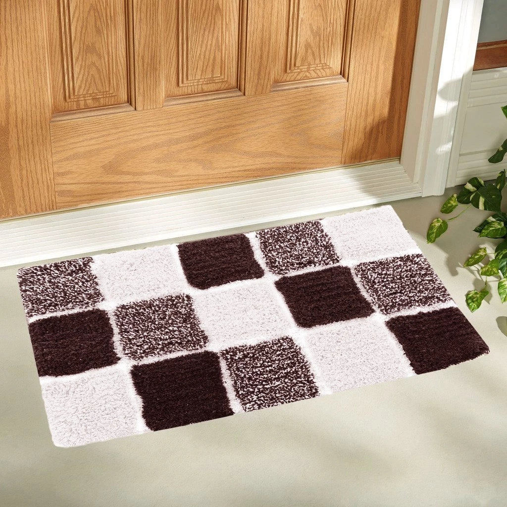 MODERN BLOCK DESIGN FLOOR CARPET - BROWN