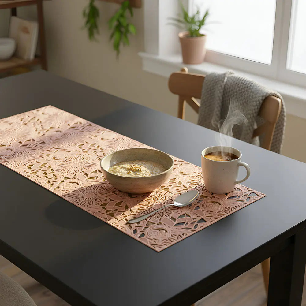 Rose Gold Floral Cutwork Table Runner