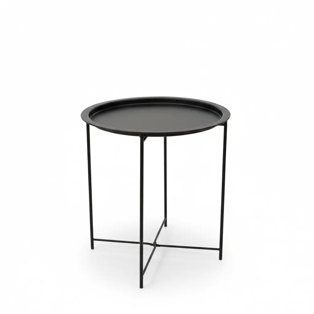Round Black Folding Side Table