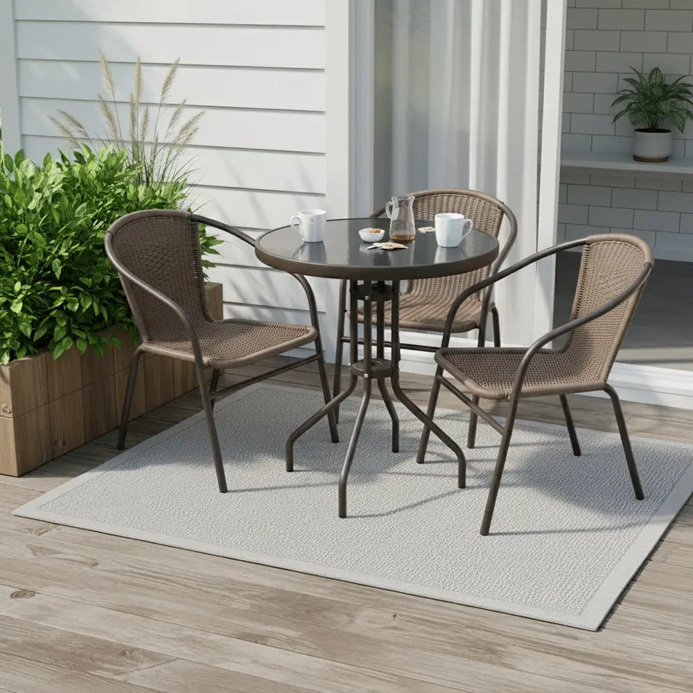 Round Outdoor Steel Table with Glass Top