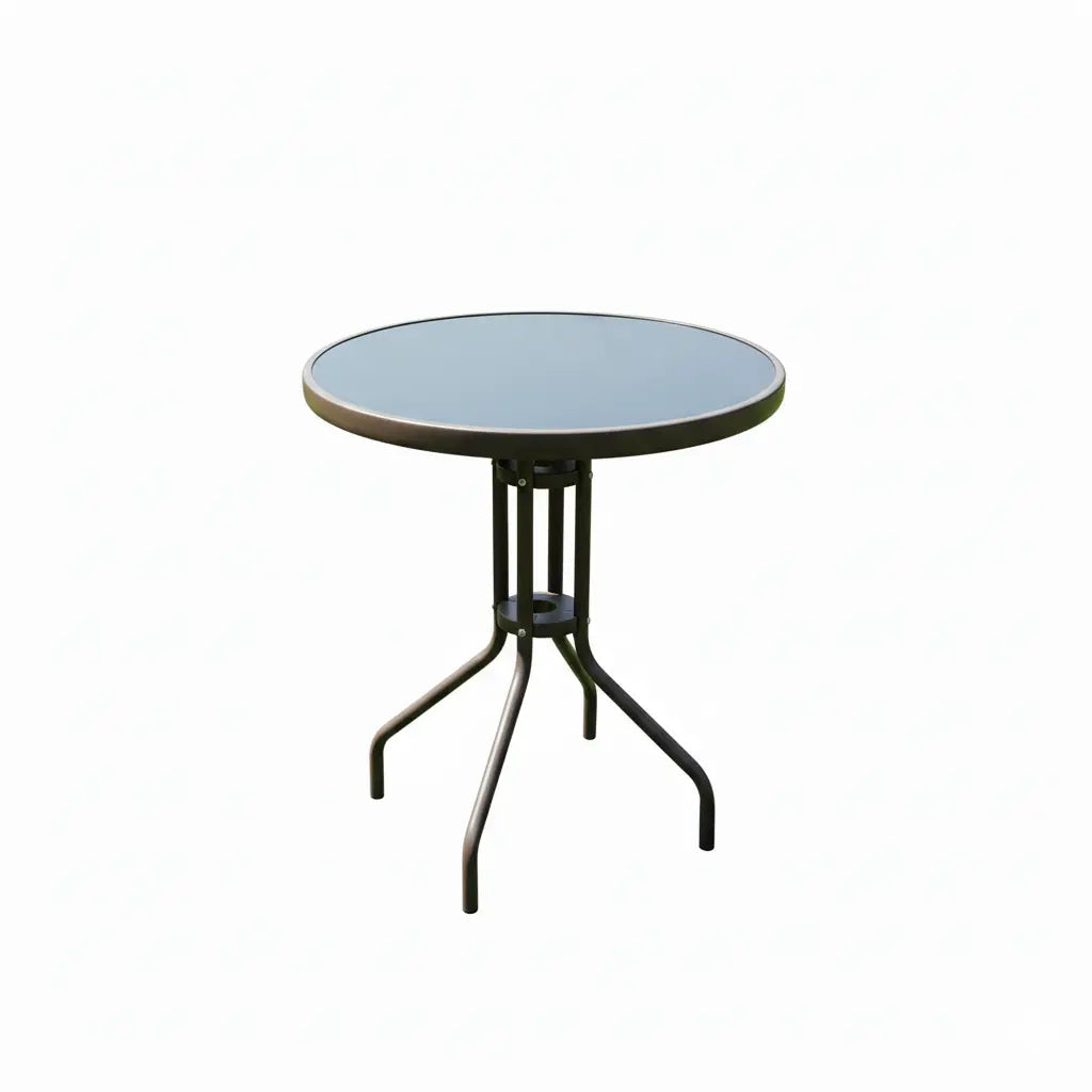 Round Outdoor Steel Table with Glass Top