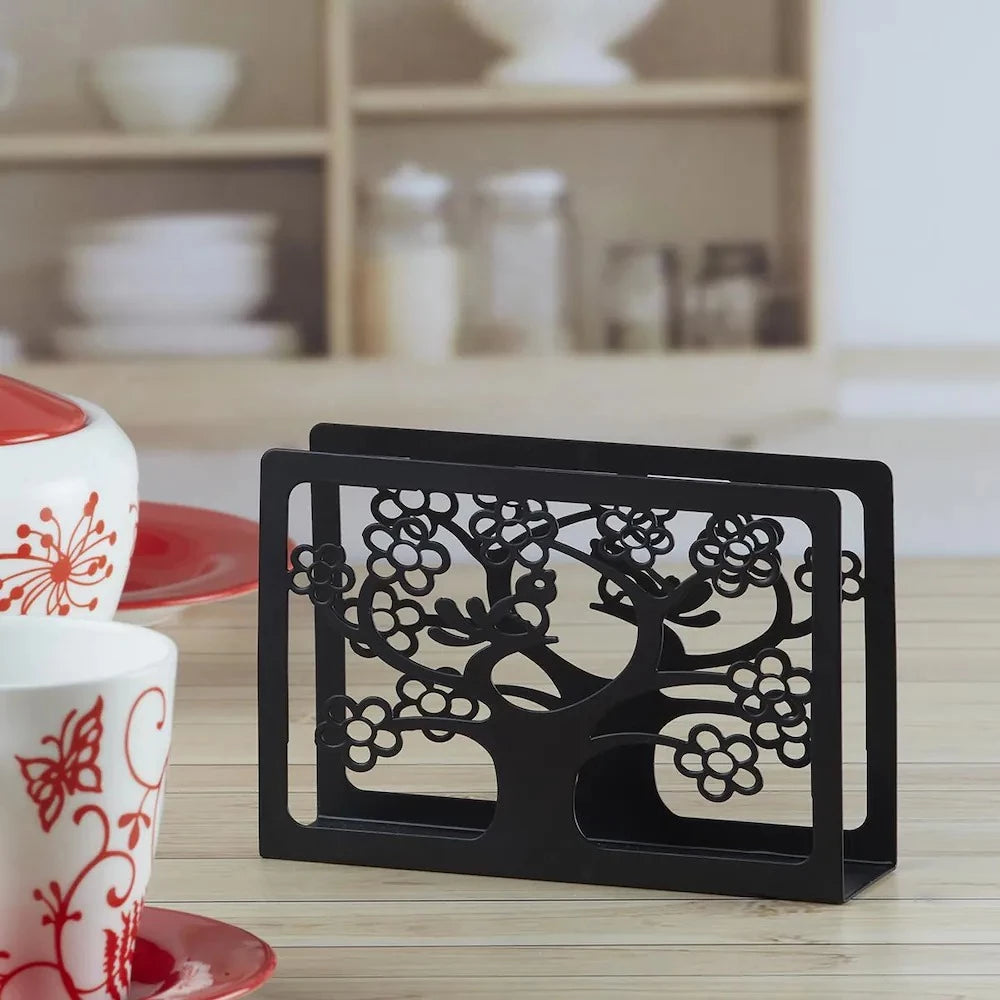 ELEGANT ROSE CUTOUT TISSUE HOLDER - BLACK METAL