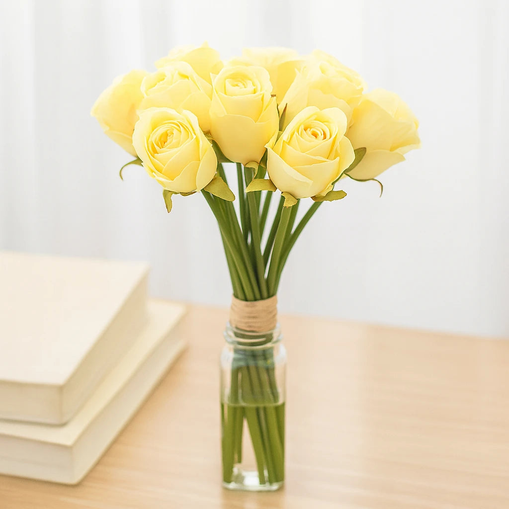 Artificial Rose Flower Bunch – Decorative Rose Bouquet for Weddings & Events - Yellow