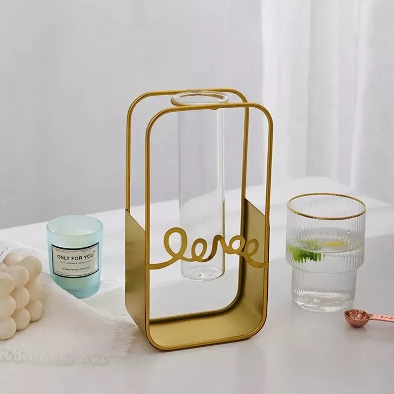 GOLD HYDROPHONIC METAL RECTANGLE CENTERPIECE VASE