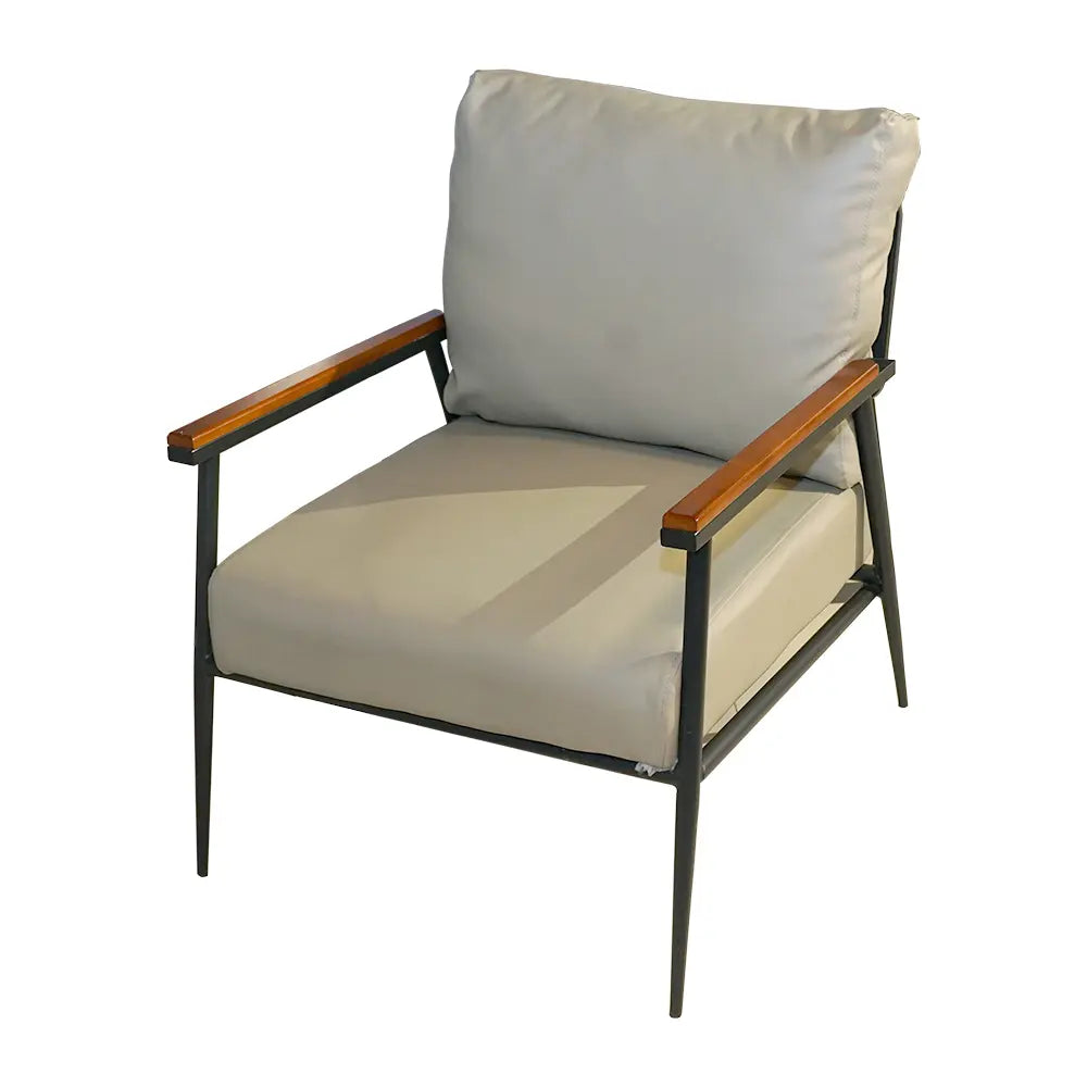 Stylish Lounge Chair with Wooden Armrest & Metal Frame