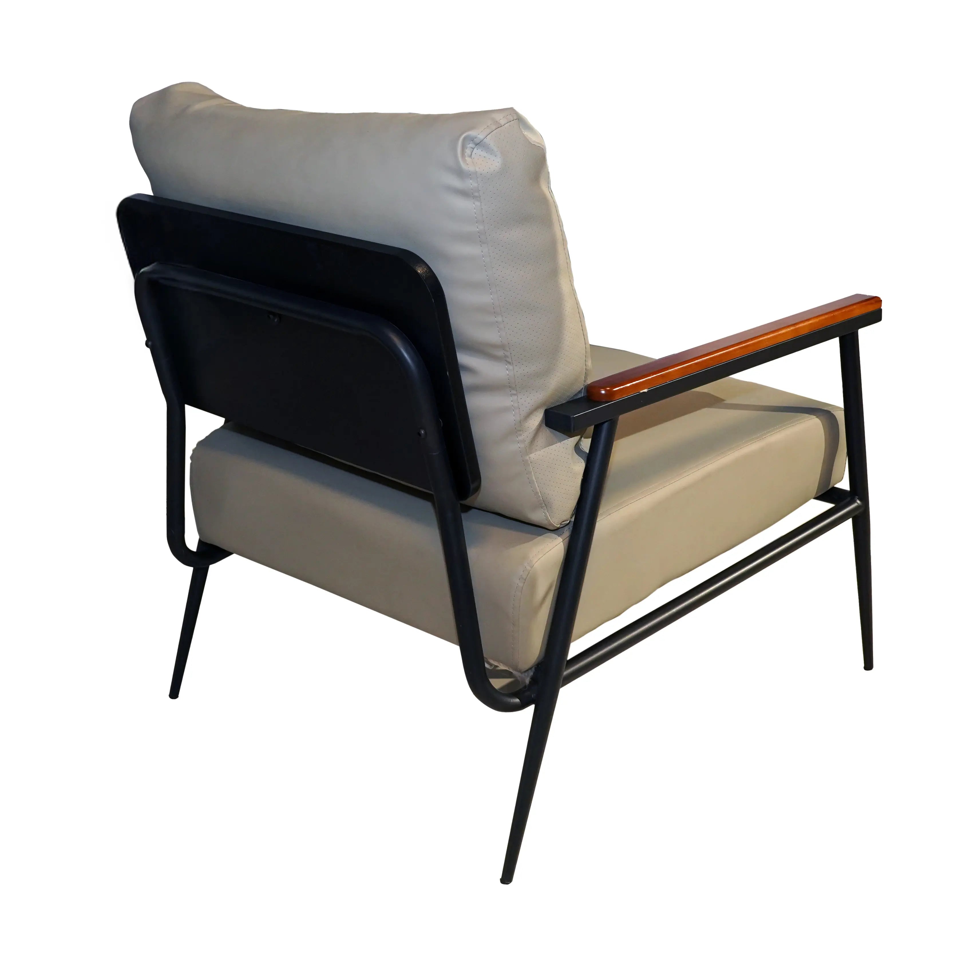 Stylish Lounge Chair with Wooden Armrest & Metal Frame