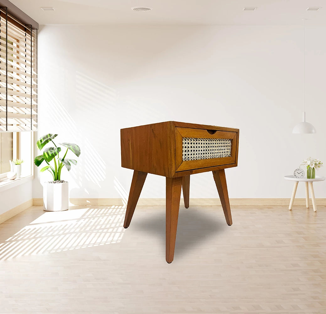 RATTAN DESIGN MAHOGANY BEDSIDE CUPBOARD