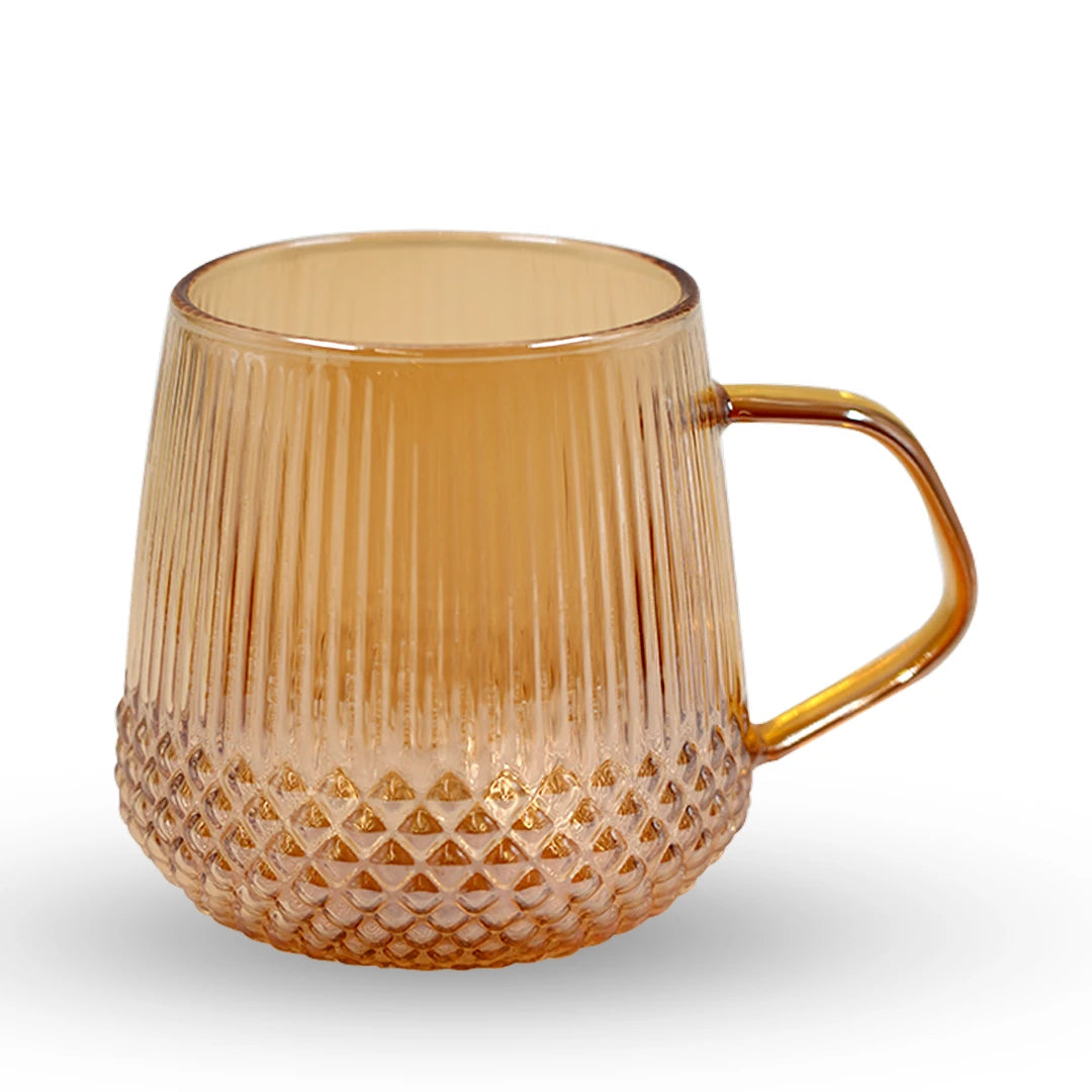 AMBER LUXE PATTERNED GLASS MUG / ELEGANT DIAMOND-PATTERN TEA CUP