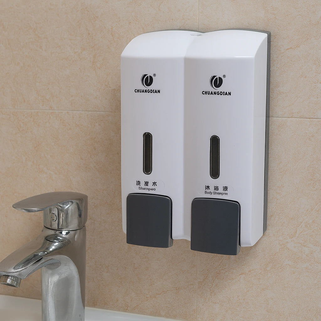Dual Liquid Soap & Shampoo Dispenser / Wall Mounted Bathroom Shampoo Dispenser