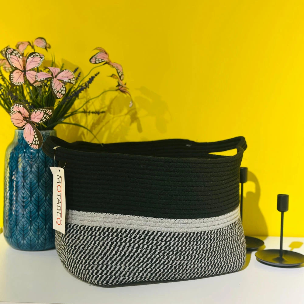 PATTERN GRIP COTTON ROPE STORAGE BASKET / LAUNDRY BIN