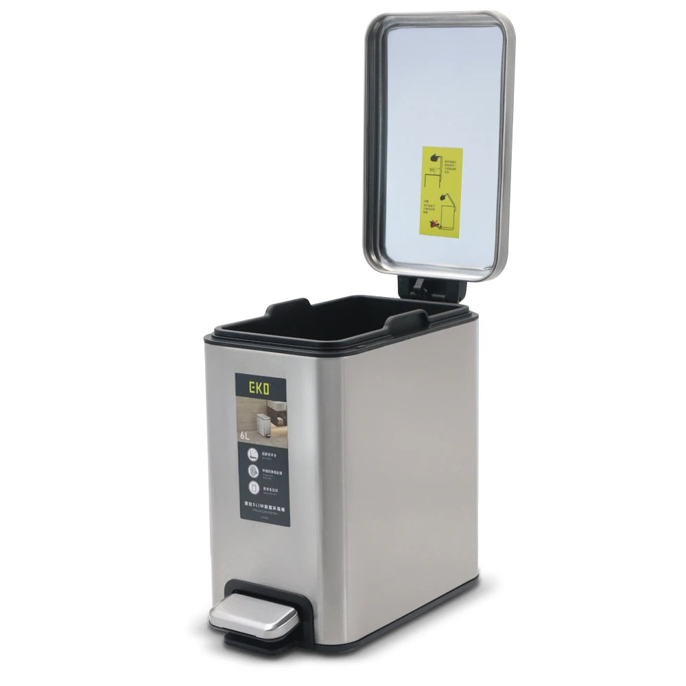EKO Slim Step Trash Bin / EKO Rectangular Pedal Waste Bin with Soft-Close Lid – 6L