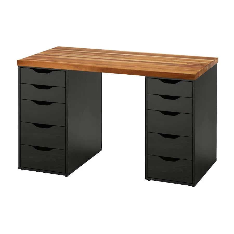 LIAM BLACK DRAWER TABLE WITH TEAK TOP