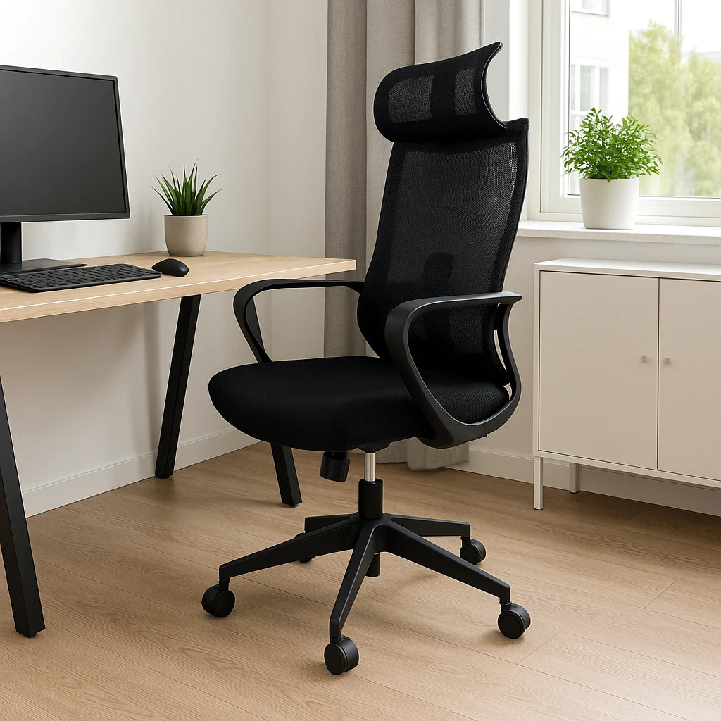 LuxePro Executive Swivel Office Chair with Lumbar Support and Headrest