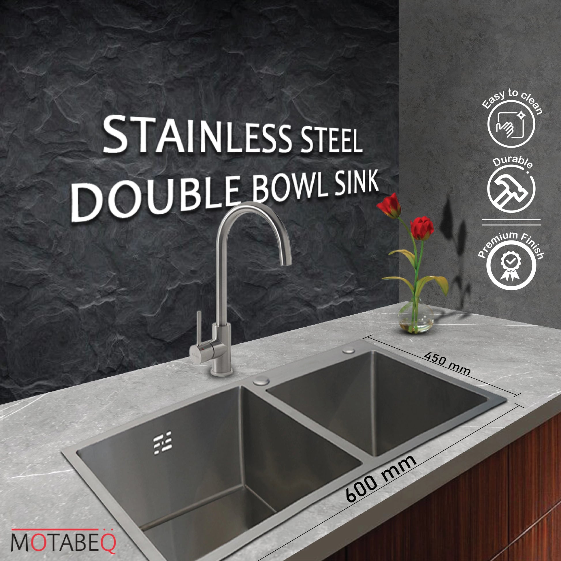STAINLESS STEEL DOUBLE BOWL SINK - 304