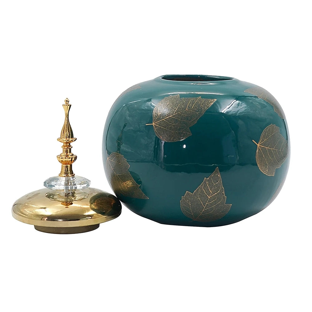 GLIDED GREEN AND GOLD DECOR JAR