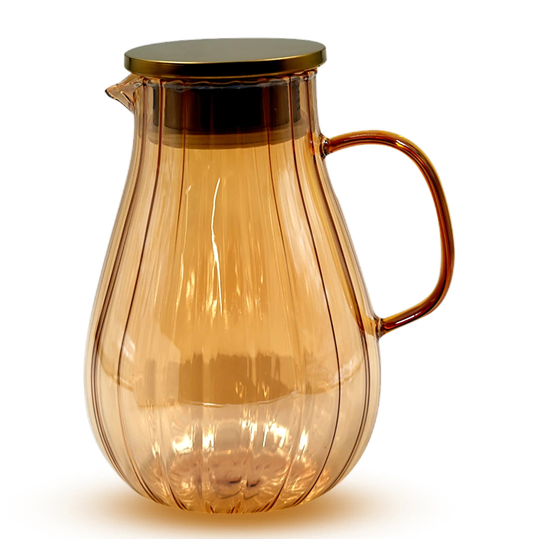 ELEGANT AMBER RIBBED STREAM BEVERAGE JAR