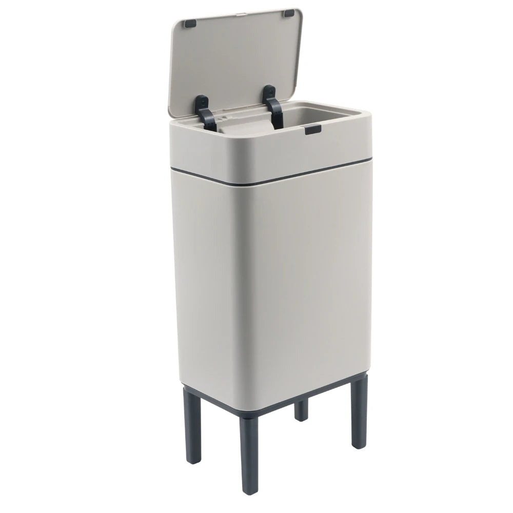 Smart Touchless Square Waste Bin / Stylish Motion Sensor White Trash Bin with Stand