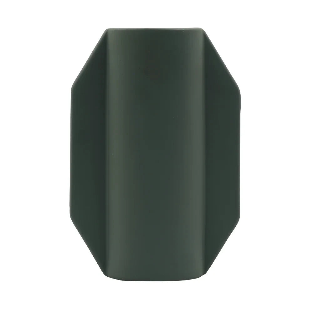 MATTE DARK GREEN DECORATIVE VASE | GEOMETRIC MODERN VASE