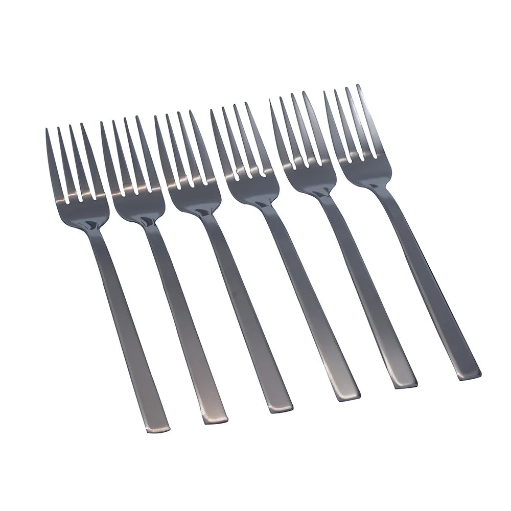 STAINLESS STEEL DINNER FORK SET – 6 PIECES | SQUARE EDGE HANDLE CUTLERY | MODERN TABLE FORKS
