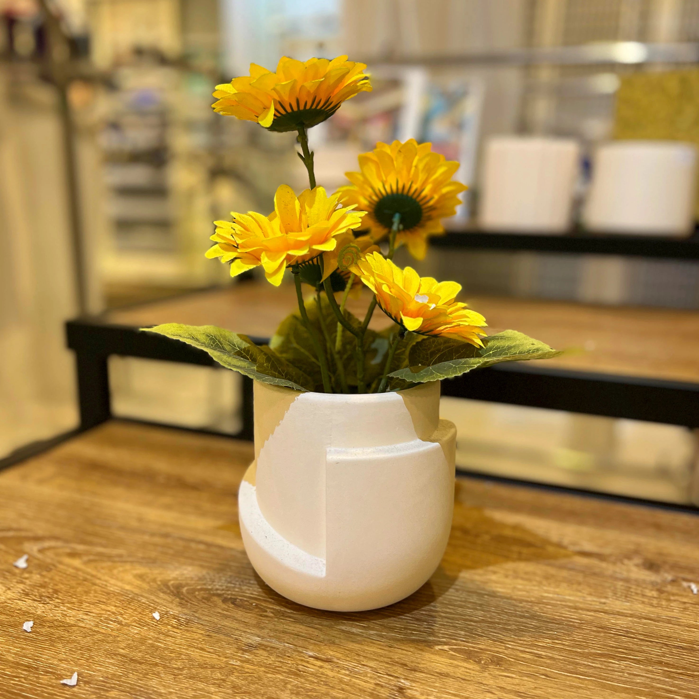 CURVED GEOMETRY WHITE FLOWER POT