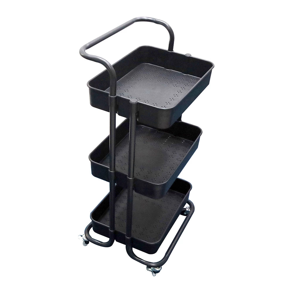 THREE-TIER UTILITY CART WITH HANDLE (ABS)-BLACK