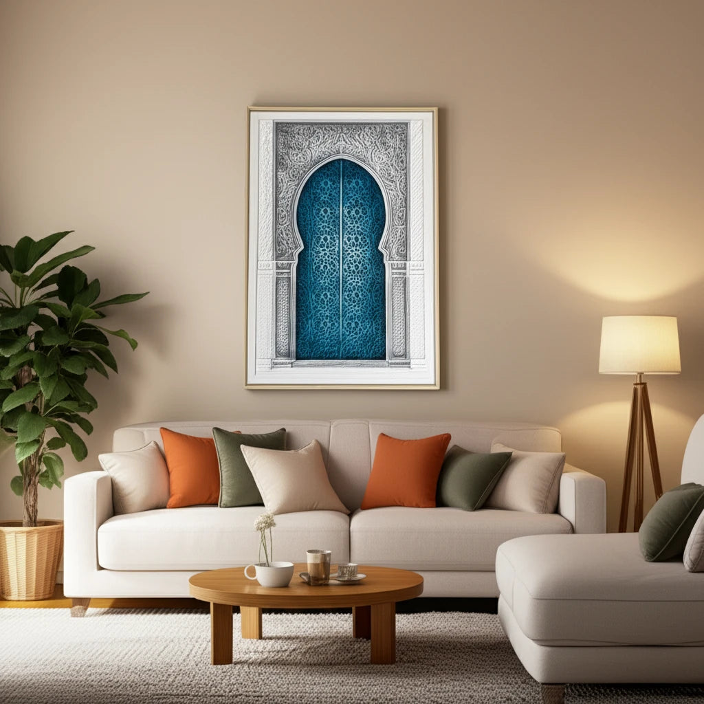 Modern Arabic Style Wall Frame – Blue Embossed Decorative Panel