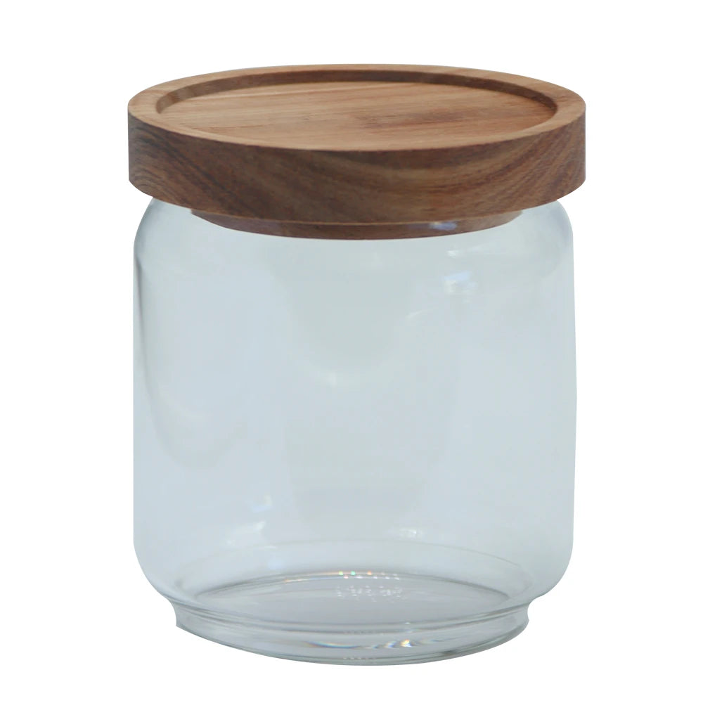 Airtight Glass Food Storage Container with Wooden Lid