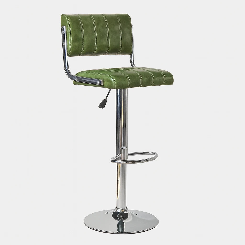 Stylish Green Upholstered Adjustable Counter Chair / Modern Swivel Bar Stool with High Back