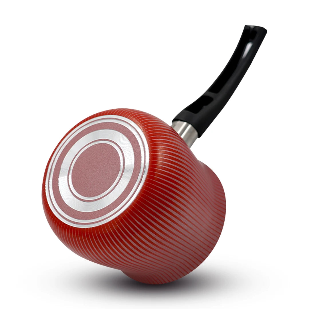 RED RIBBED NON-STICK COFFEE POT / CLASSIC STRIPED FLAME MILK WARMER