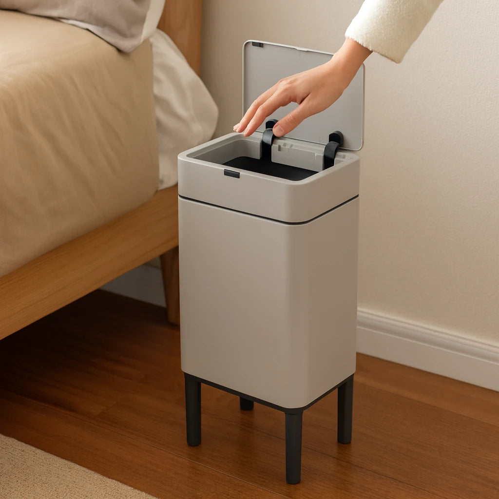 Smart Touchless Square Waste Bin / Stylish Motion Sensor White Trash Bin with Stand