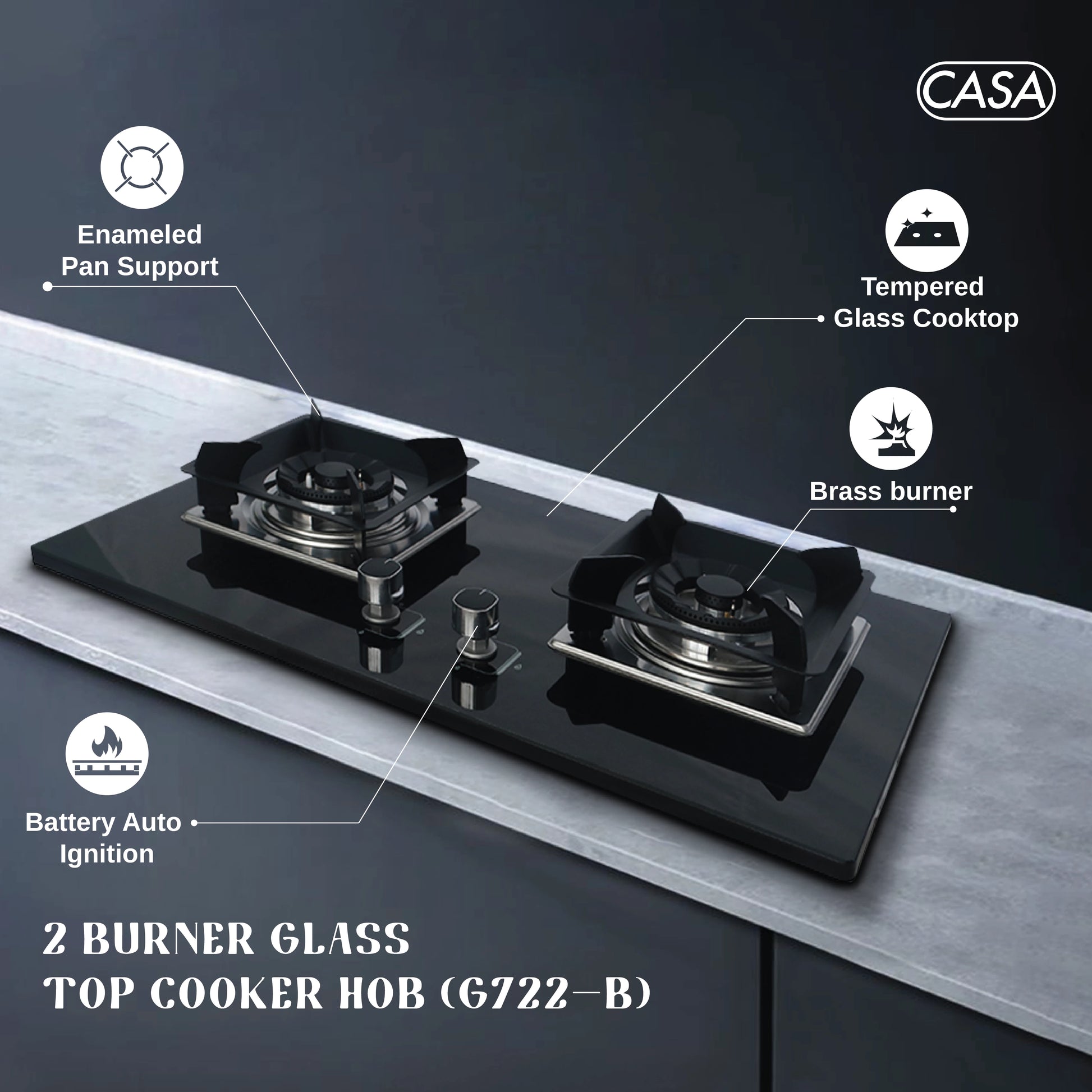 2-BURNER TEMPERED GLASS TOP COOKER HOB