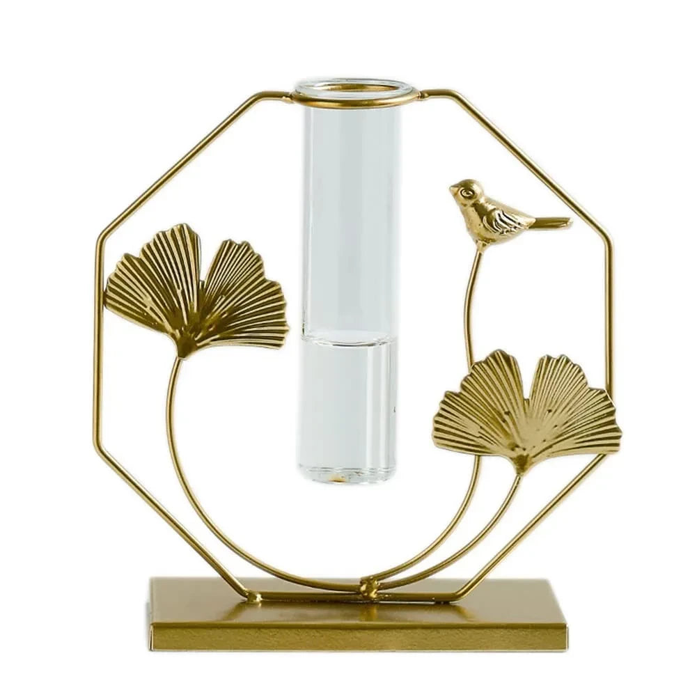 GOLD ASPIRE METAL HEXAGON CENTERPIECE VASE